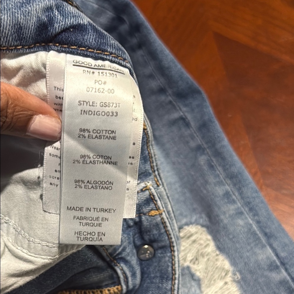 Good American Blue Cropped Distressed Jeans good straight - Picture 12 of 12
